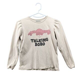 Bobo Choses Girls 8-9 Sweatshirt Beige Talking‎ Bobo Puff Sleeve Crewneck Cotton